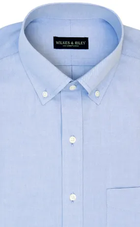 Classic Fit Blue Solid Button-Down Collar Supima® Cotton Non-Iron Pinpoint Oxford Dress Shirt