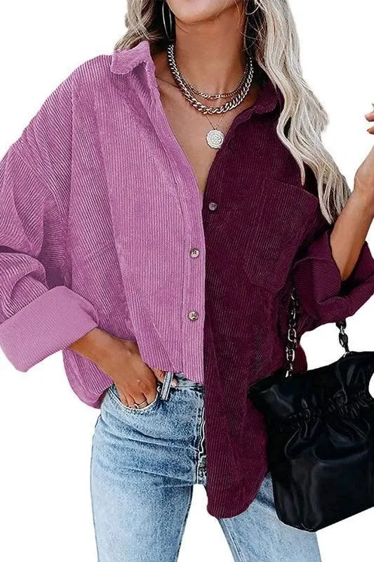 CONTRAST COLOR BLOUSE LONG SLEEVED SHIRT