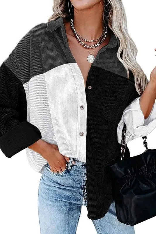 CONTRAST COLOR BLOUSE LONG SLEEVED SHIRT