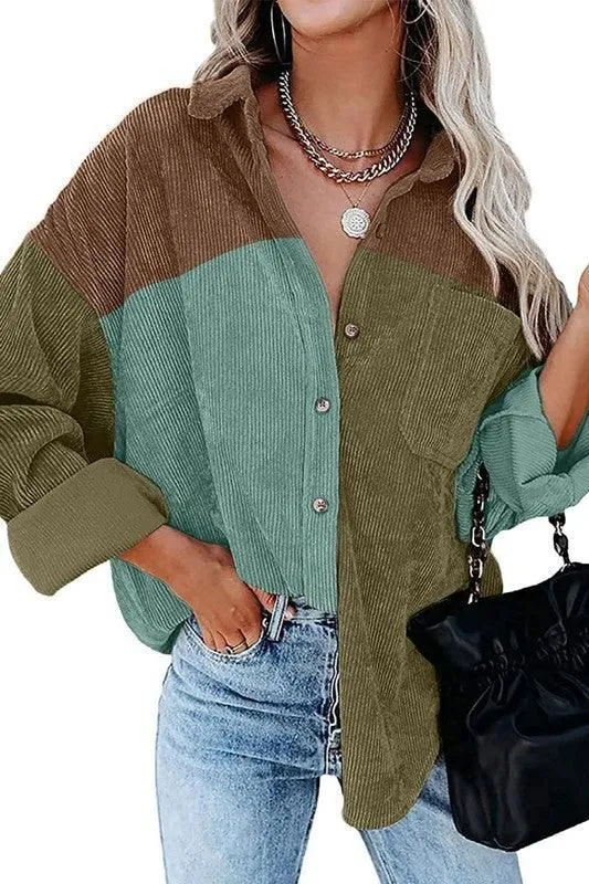 CONTRAST COLOR BLOUSE LONG SLEEVED SHIRT