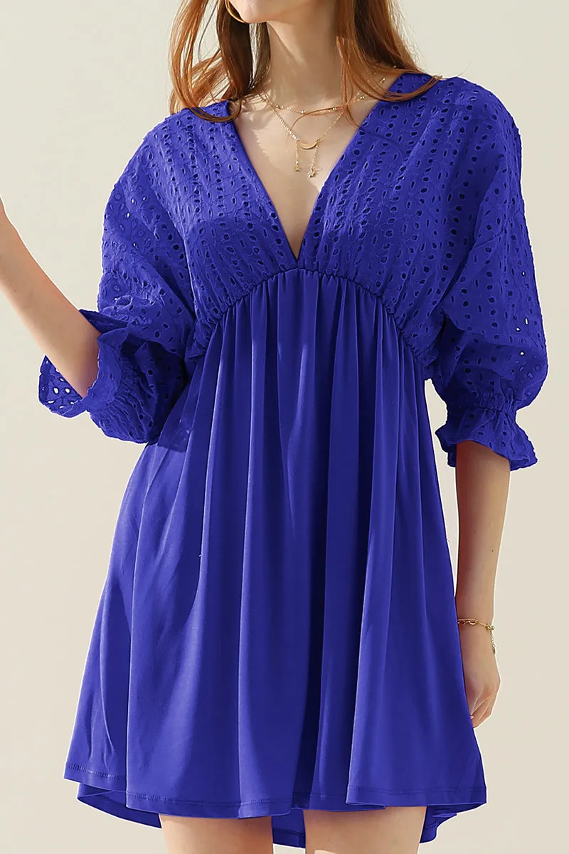 COTTON EYELET 3/4 SLEEVE DRESS