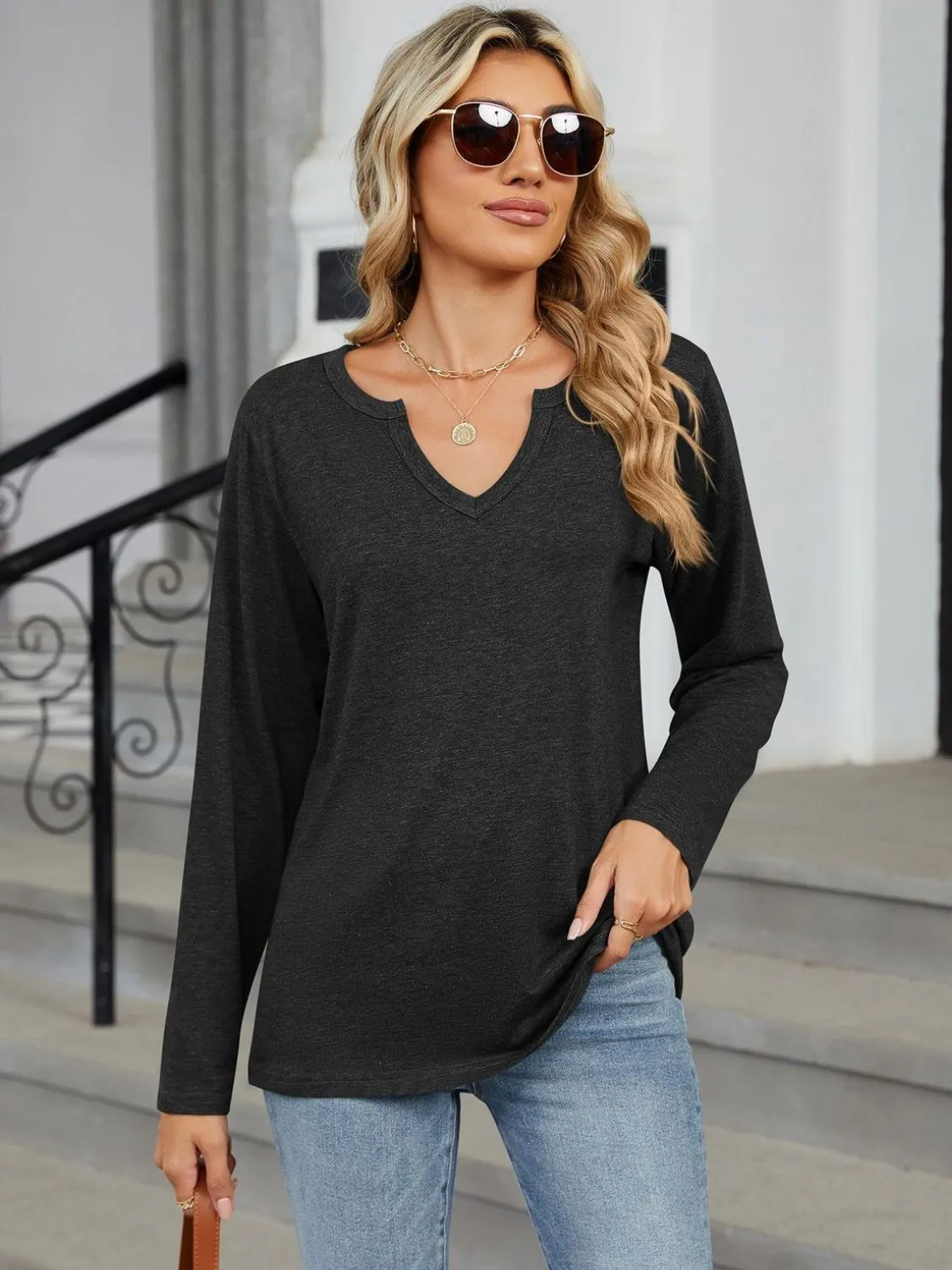 Creative Spaces Notched Long Sleeve Tee