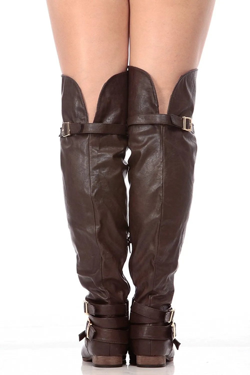 Dark Brown Faux Leather Over the Knee Riding Women's Boots