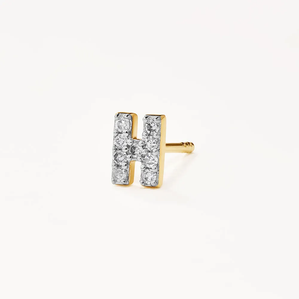 Diamond Letter H Single Stud Earring in 10k Gold