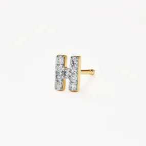 Diamond Letter H Single Stud Earring in 10k Gold