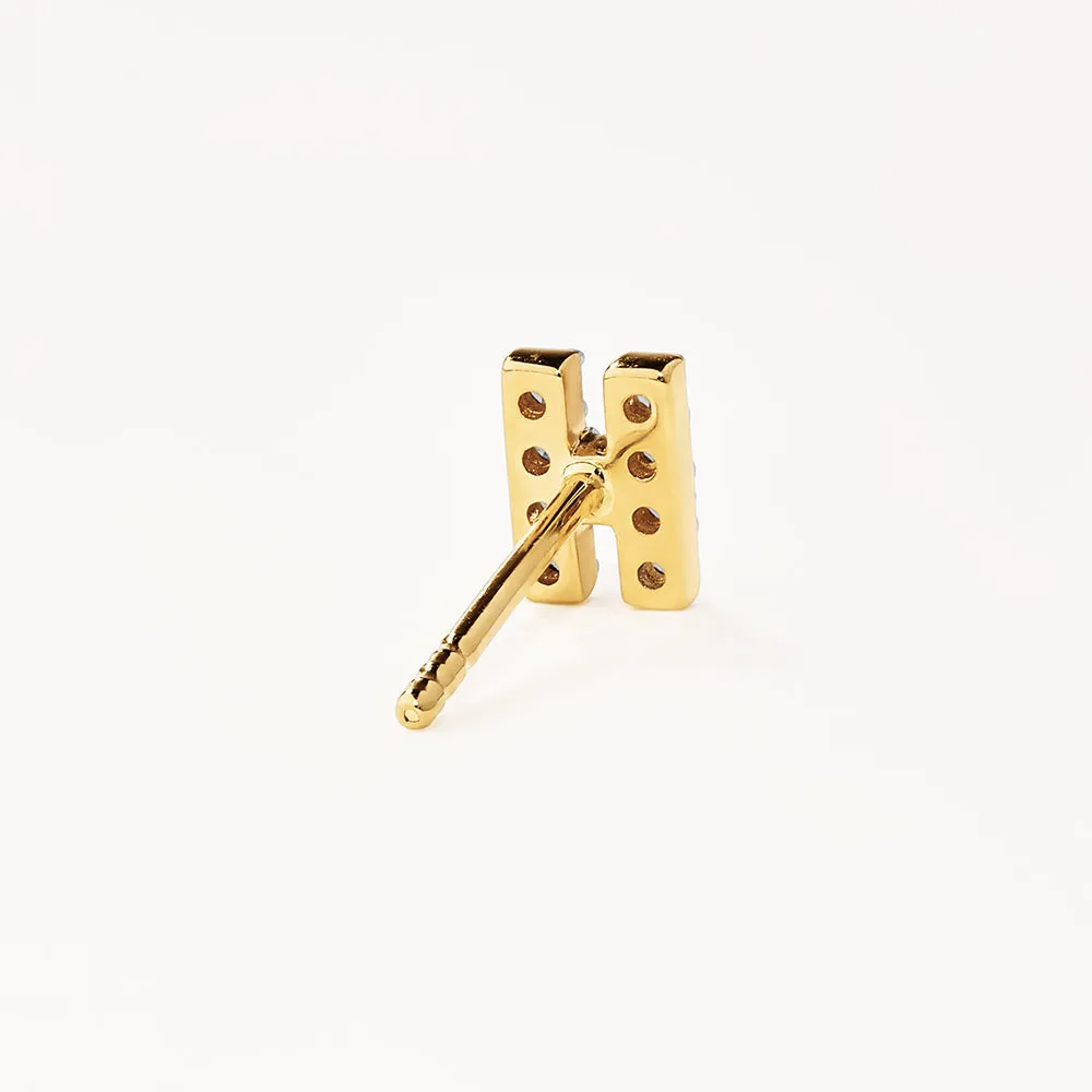 Diamond Letter H Single Stud Earring in 10k Gold