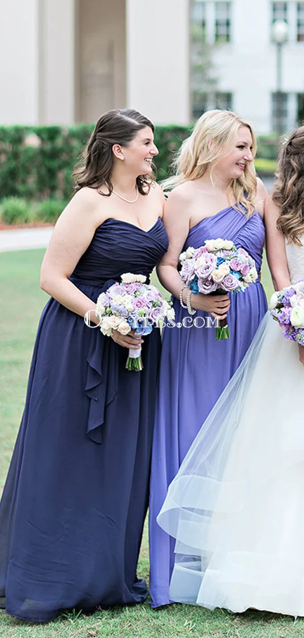 Different Color A-line Sweetheart Chiffon Long Cheap Bridesmaid Dresses, BDS0081