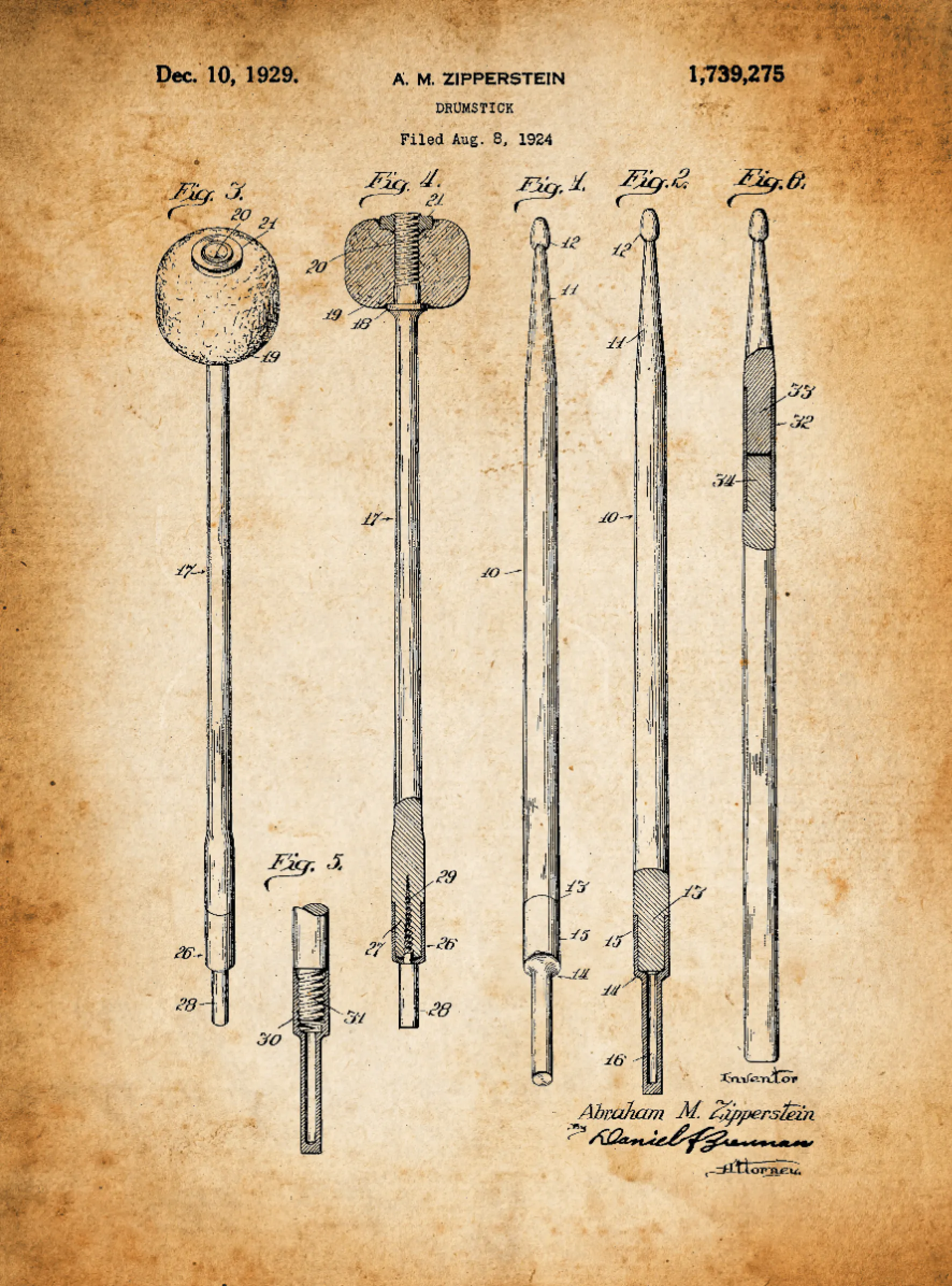 Drumstick Patent Print Art on Canvas