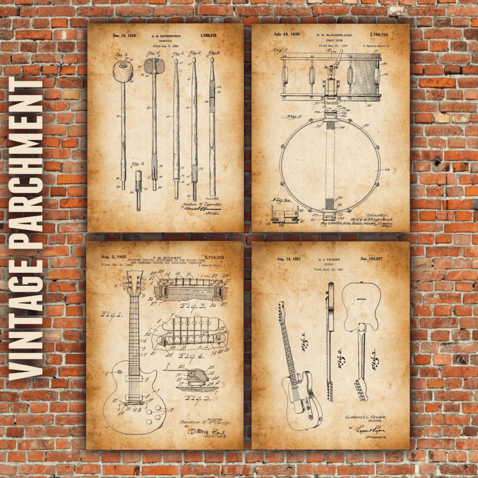 Drumstick Patent Print Art on Canvas