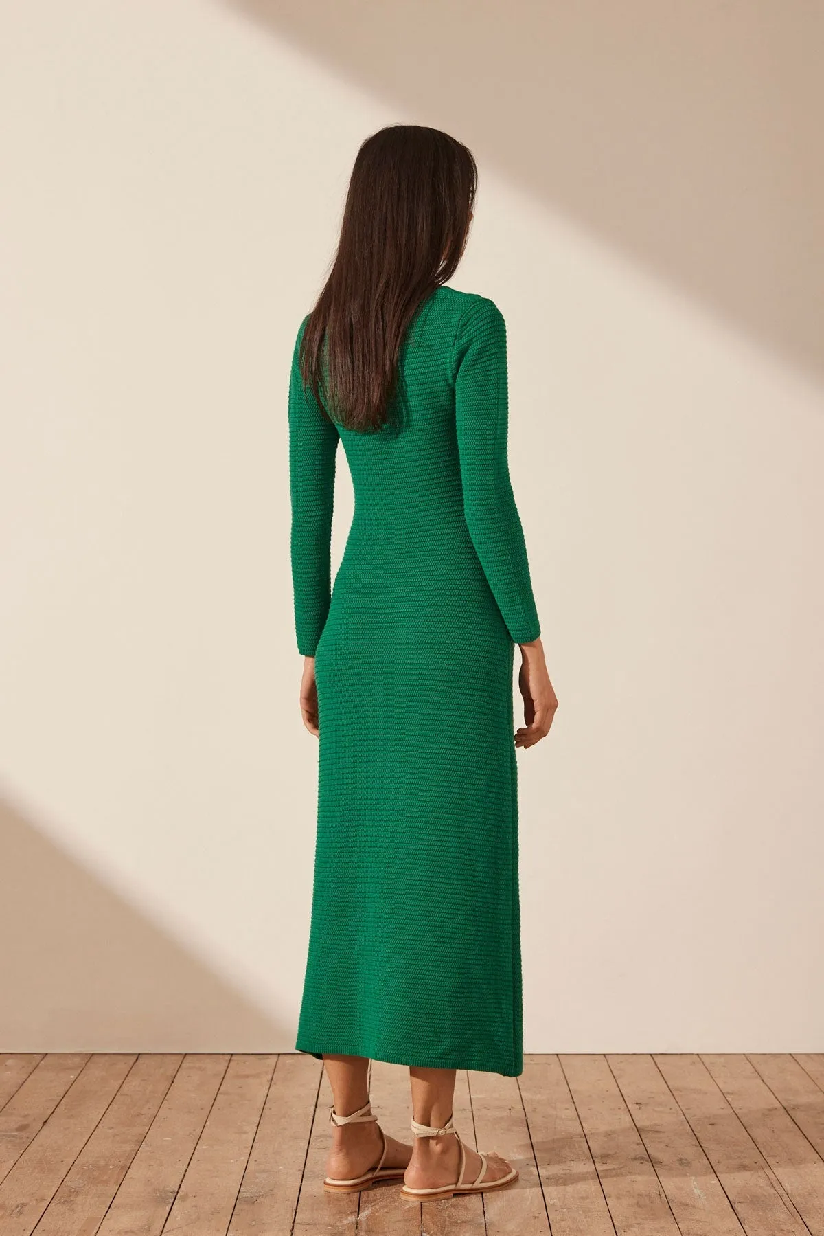 EVE LONG SLEEVE KEYHOLE MIDI DRESS - TREE GREEN