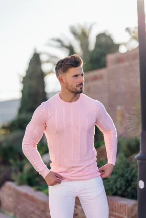 Father Sons Classic Long Sleeve Baby Pink Knitted Wide Rib Crew with Silver Emblem - FSH736