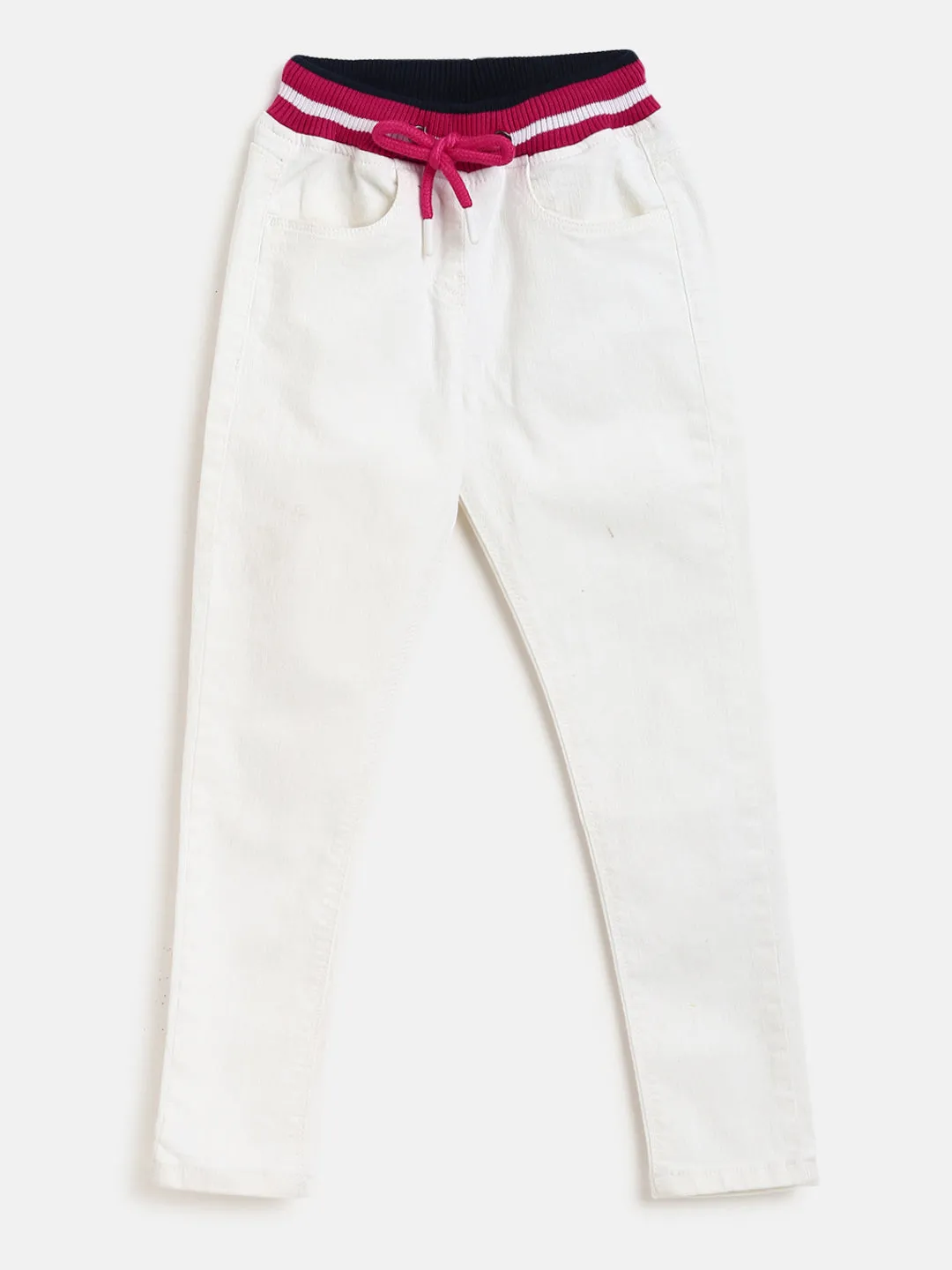 Girls White Lycra Regular Fit Washed Jogger