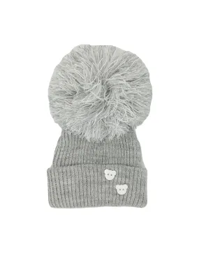 Grey Knitted Pom Pom Hat