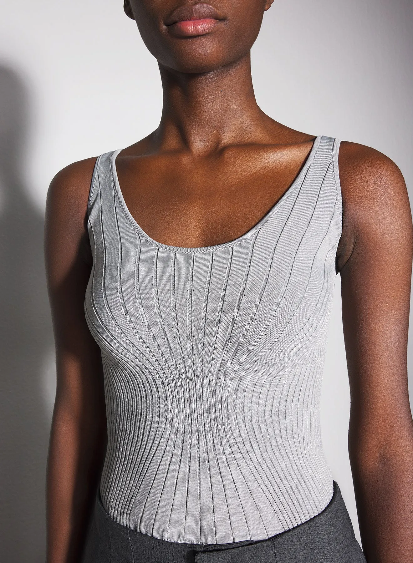 grey sculpting knit tank top