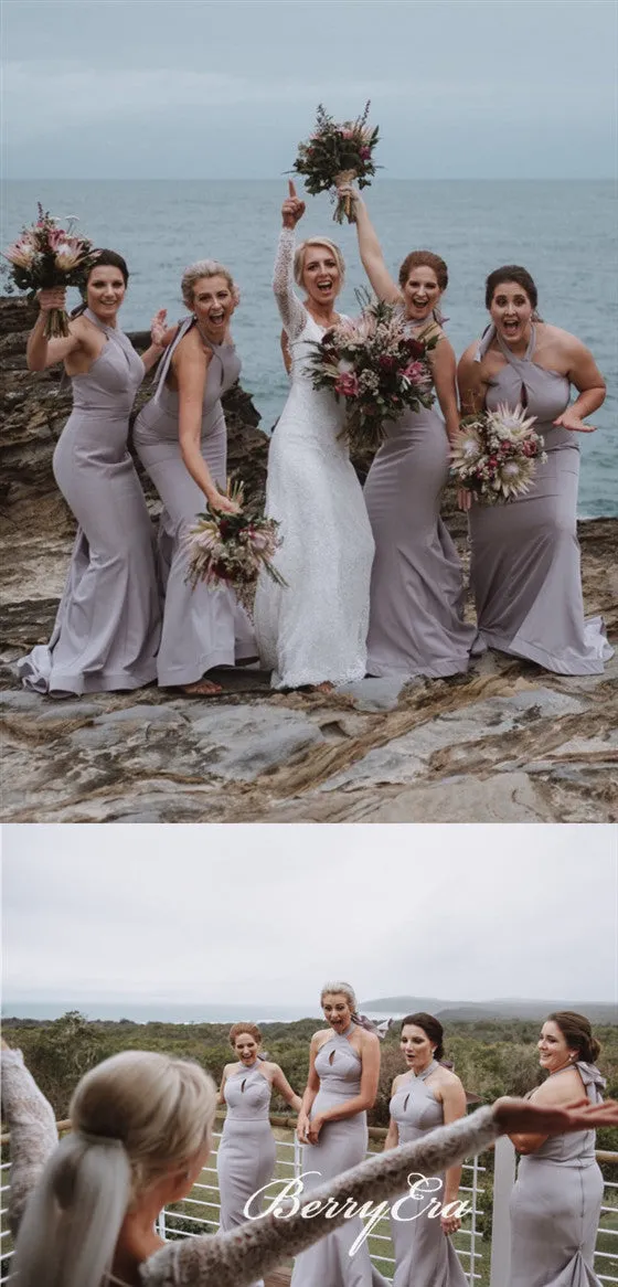 Halter Long Mermaid Grey Bridesmaid Dresses