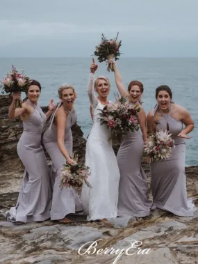 Halter Long Mermaid Grey Bridesmaid Dresses