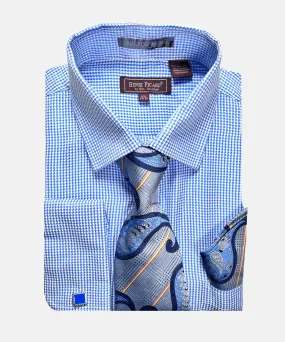 Henri Picard Houndstooth Regular Fit Dress Shirt Combo - Blue