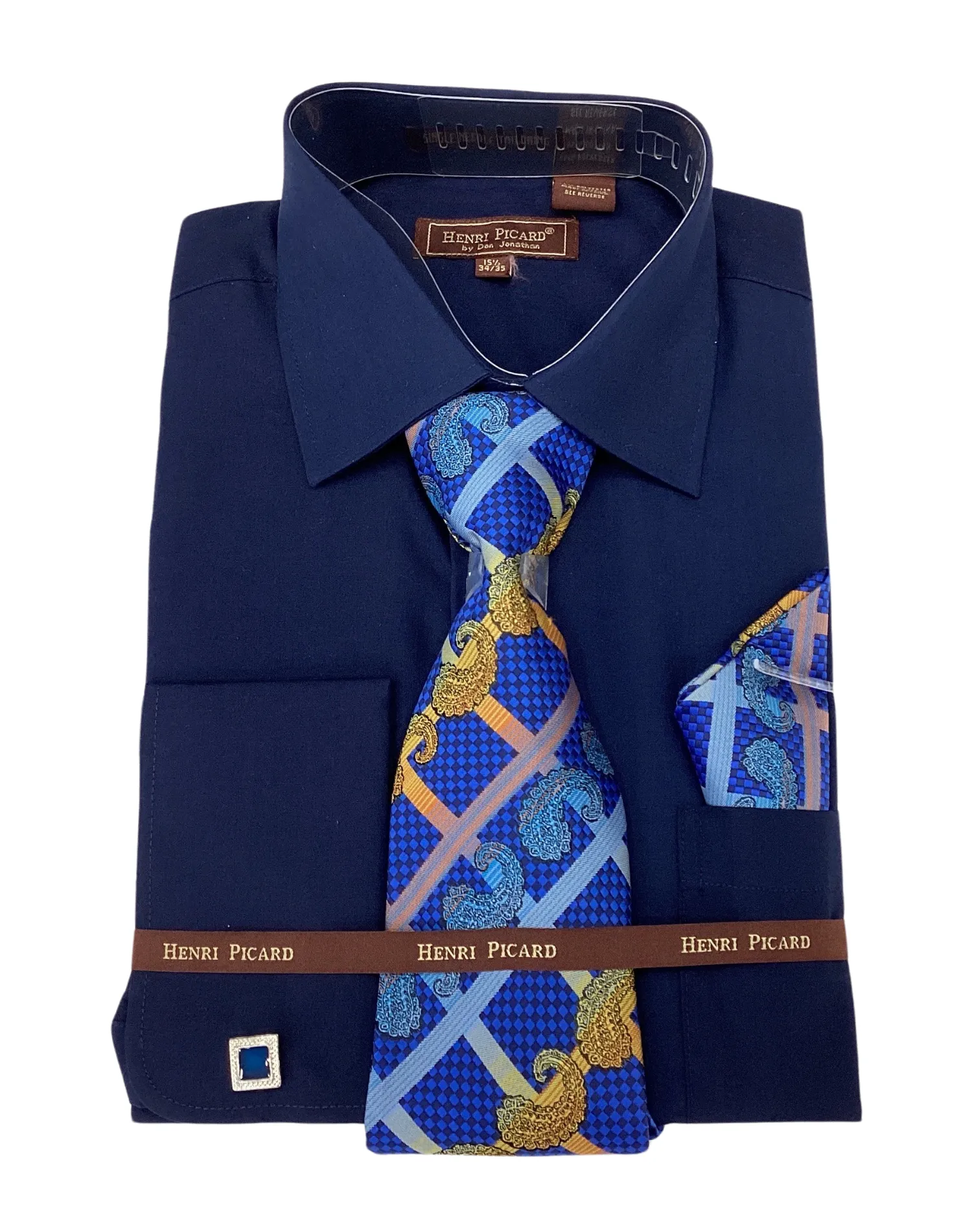 Henri Picard Solid Regular Fit Dress Shirt Combo - Navy