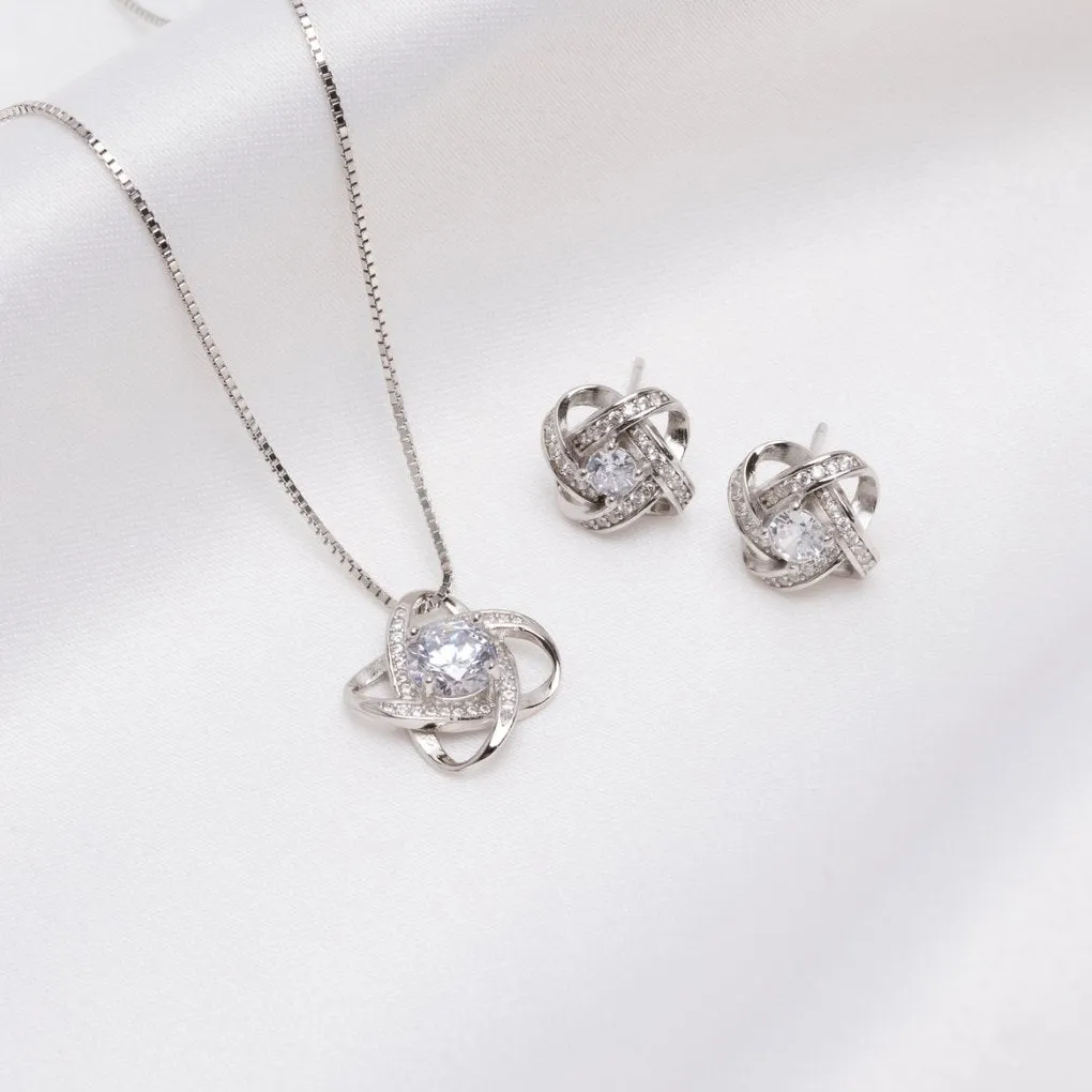 'Knotted Love' Sterling Silver Earrings & Necklace Set