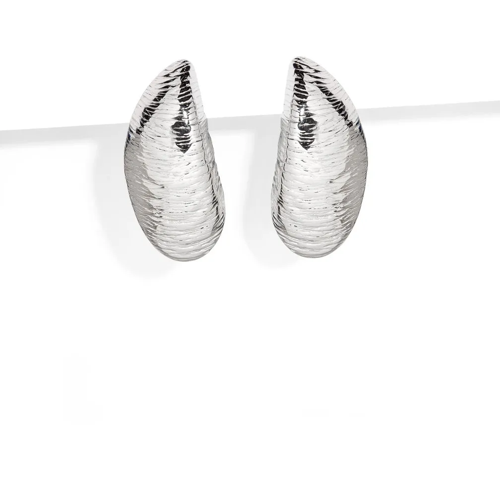 LARGE TEXTURE DROP SILVER EARRINGS