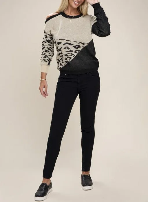 Leopard Print Color Block Sweater