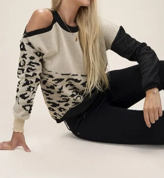 Leopard Print Color Block Sweater