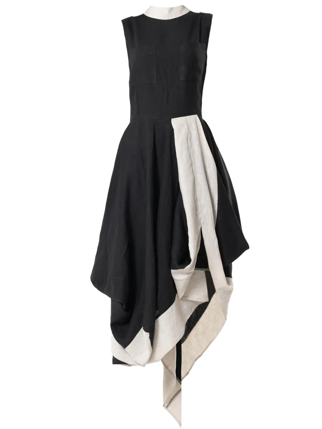 Long Linen Dress In Black and Beige