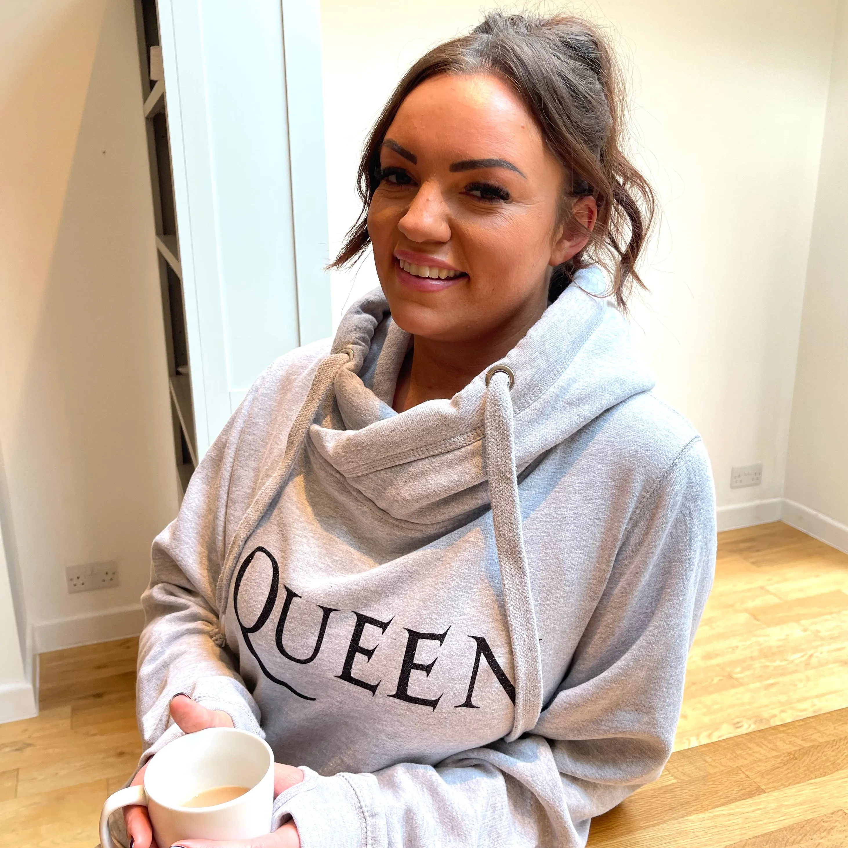 Luxury Cowl Neck Queen Hoodie - Grey