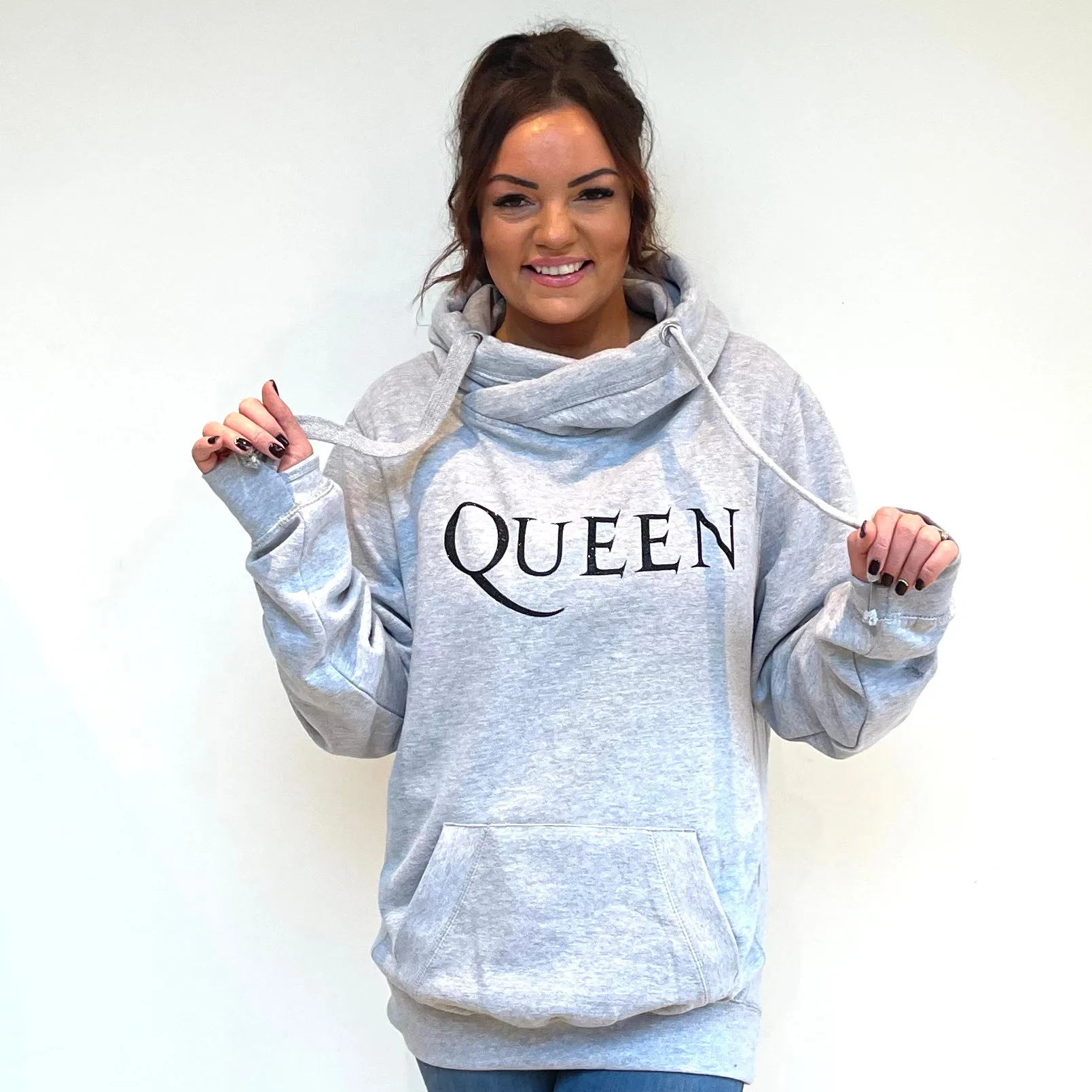 Luxury Cowl Neck Queen Hoodie - Grey