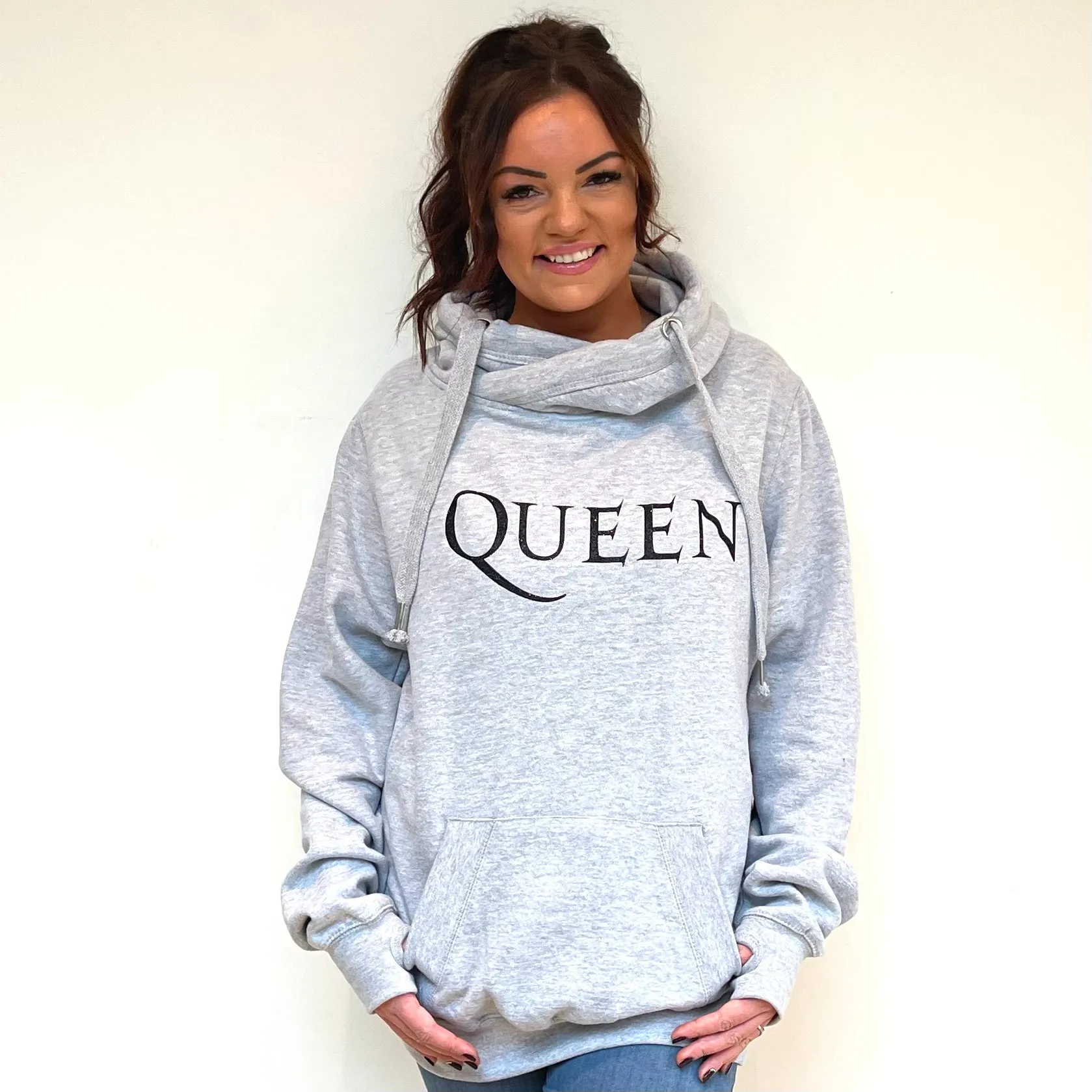 Luxury Cowl Neck Queen Hoodie - Grey