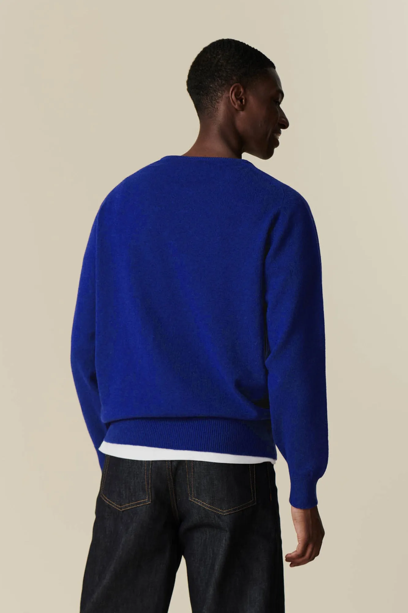 Men's Lambswool Saddle Shoulder Crew Neck - Cobalt