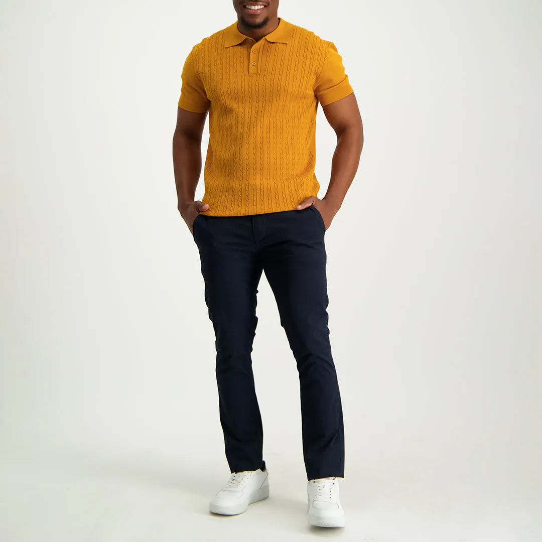 MENS ZAFF MUSTARD S/S JACQUARD KNITTED GOLFER