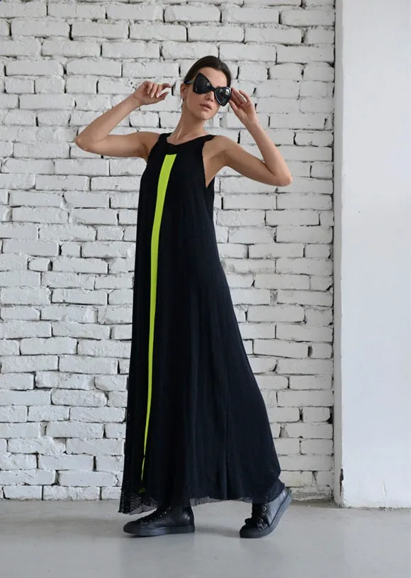 Mesh Black Dress With Neon Accent