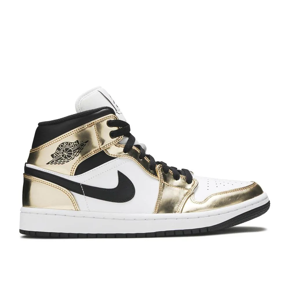 Nike Air Jordan 1 Mid Metallic Gold Black White Men's