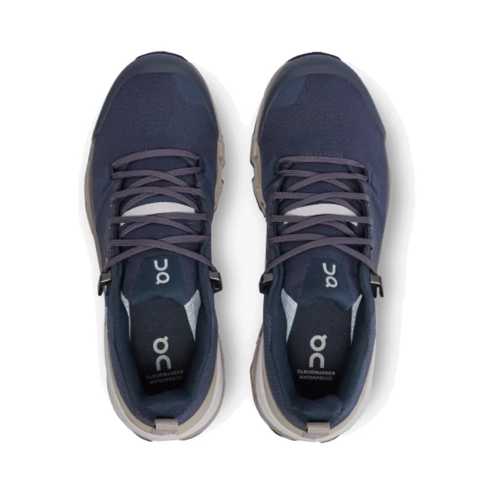 On Women's Cloudwander Waterproof Low Hiking Shoes in Navy/Desert