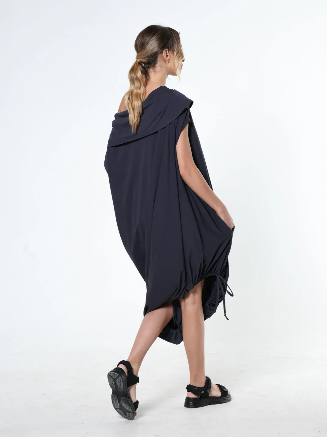 Oversize Cotton Kaftan Dress In Dark Grey