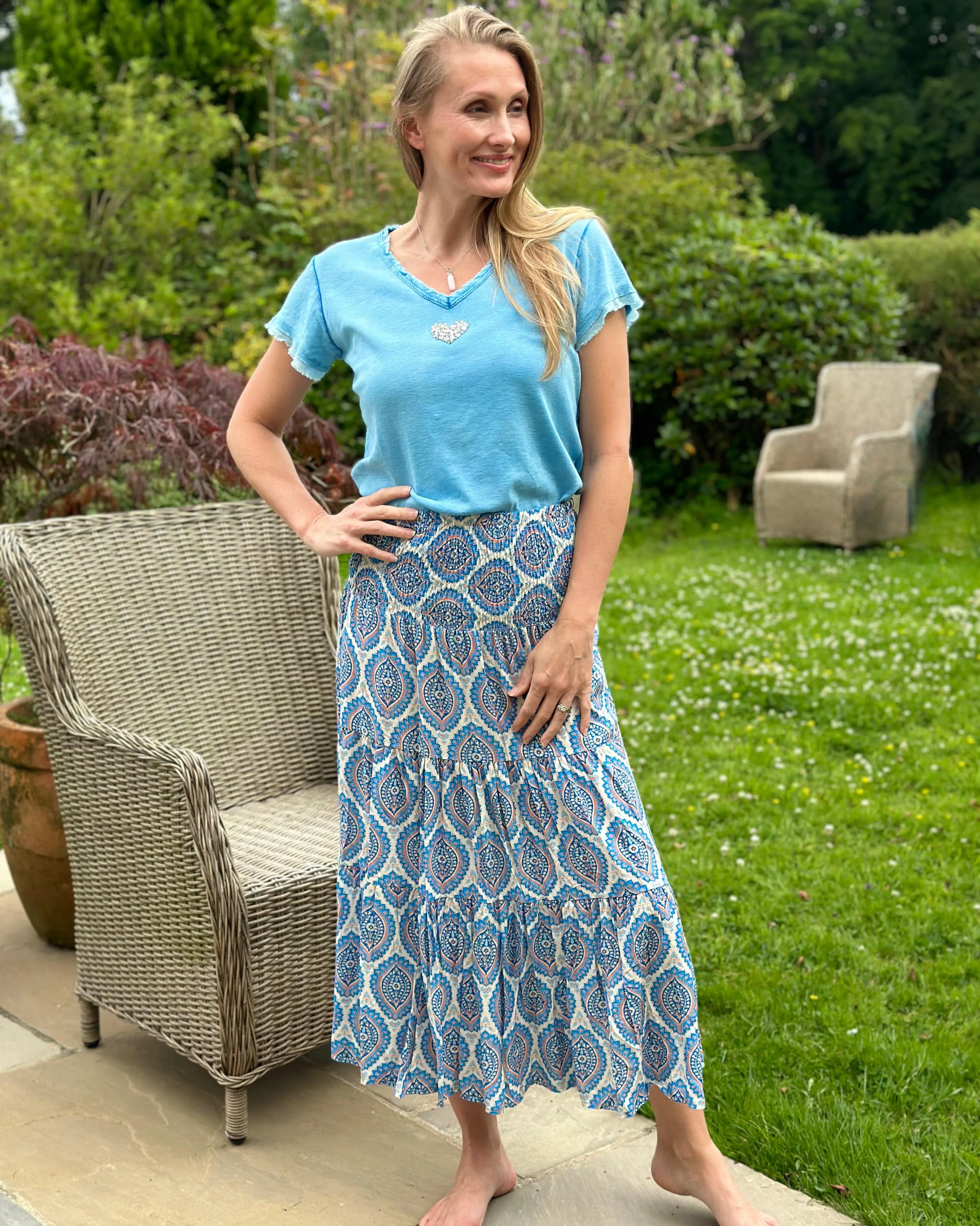 Patterned Tiered Skirt/Dress - Cornflower Blue