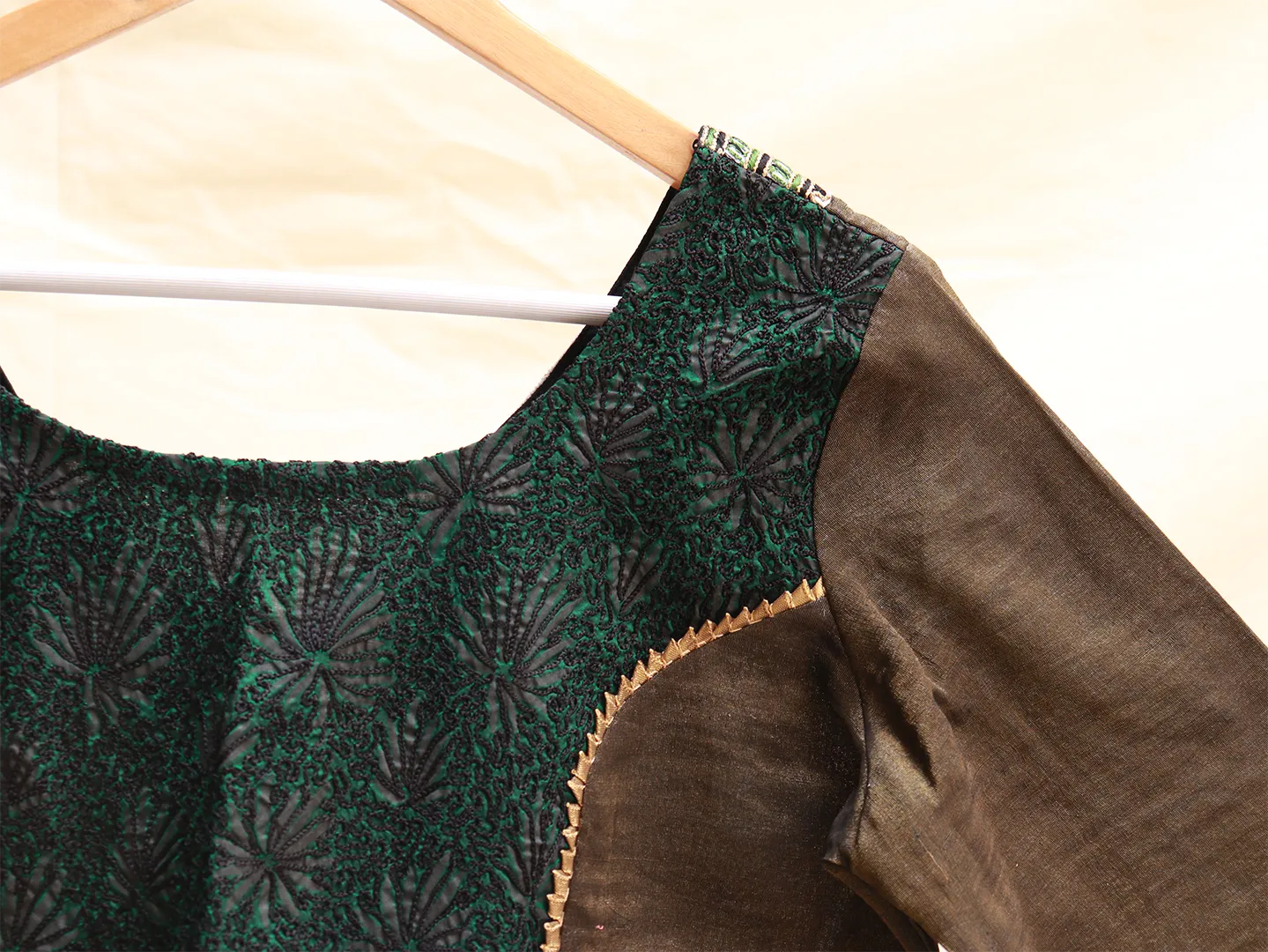 Pine Green, Karnataka silk, Hand embroidery blouse