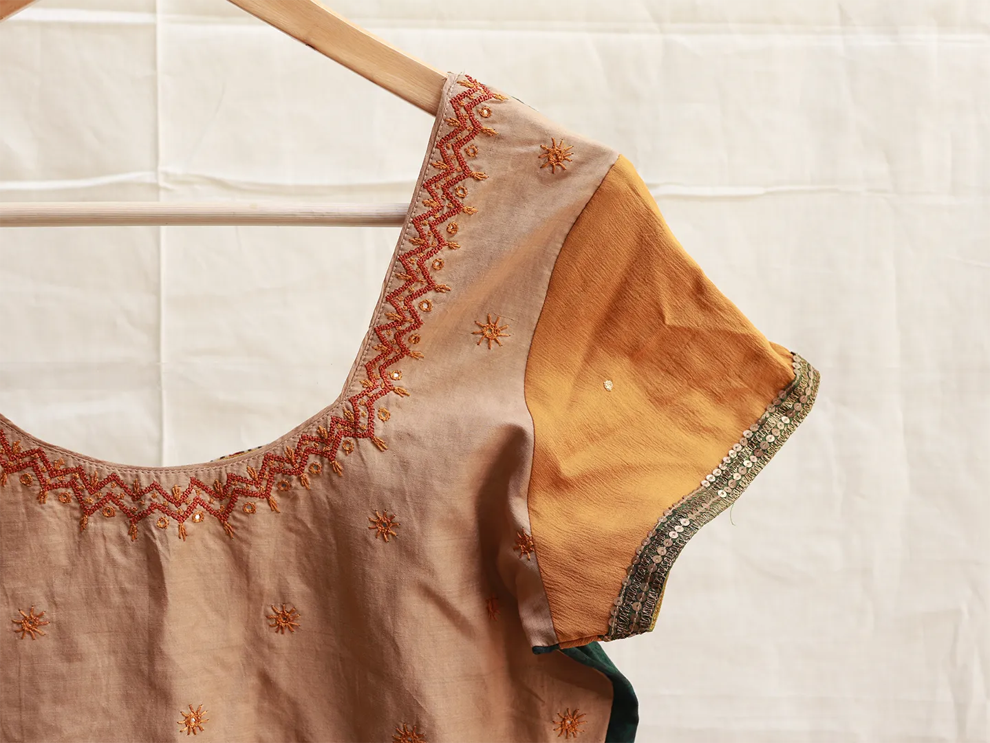 Pine Green Merigold orange Kalamkari blouse