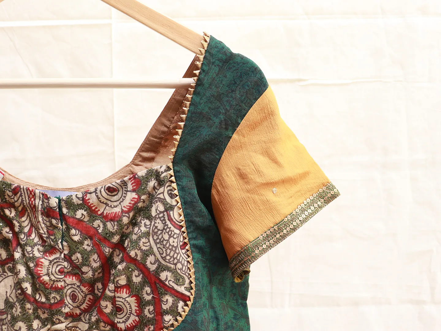 Pine Green Merigold orange Kalamkari blouse