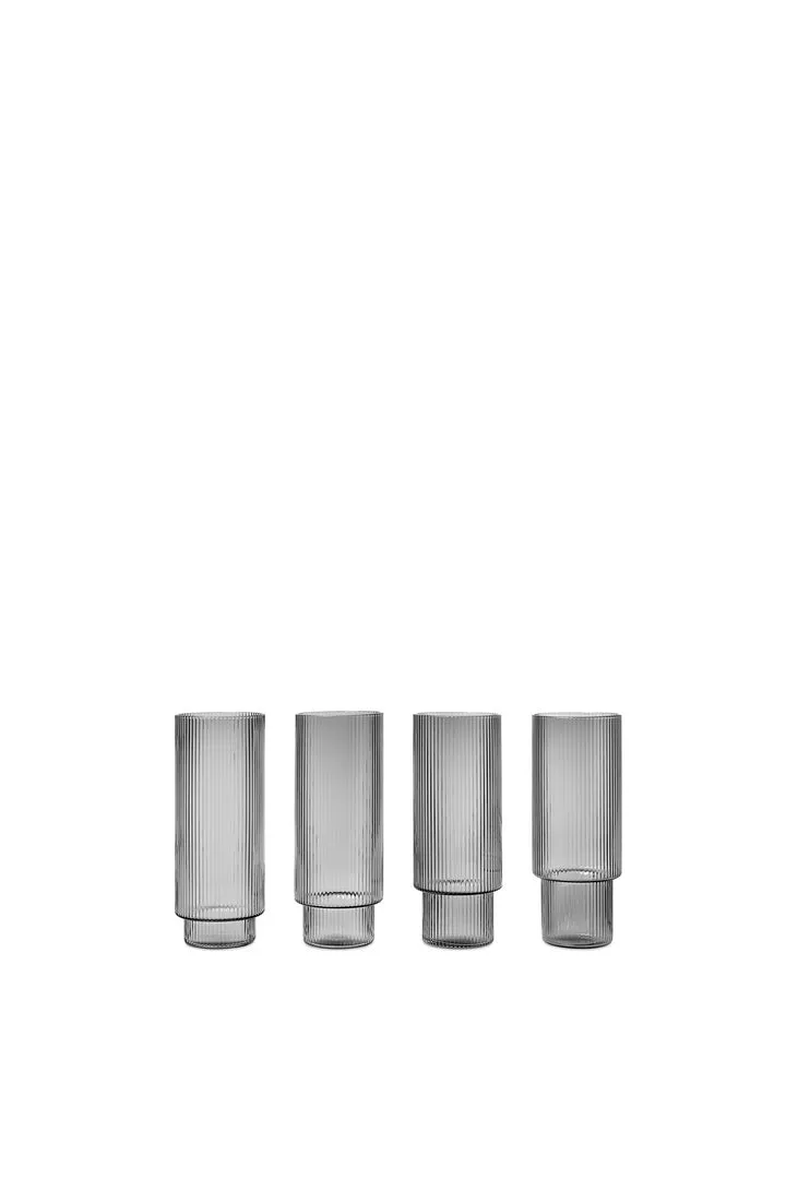 Ripple Smoked Grey Long Glasses - Set of 4