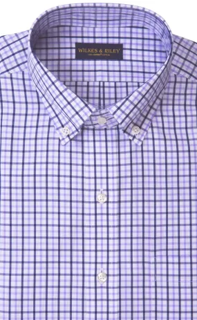 Slim Fit Lavender/Navy Tattersall Button Down Collar Supima® Cotton Non-Iron Broadcloth