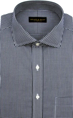 Slim Fit Navy Gingham English Spread Collar Supima® Cotton Non-Iron Broadcloth Dress Shirt