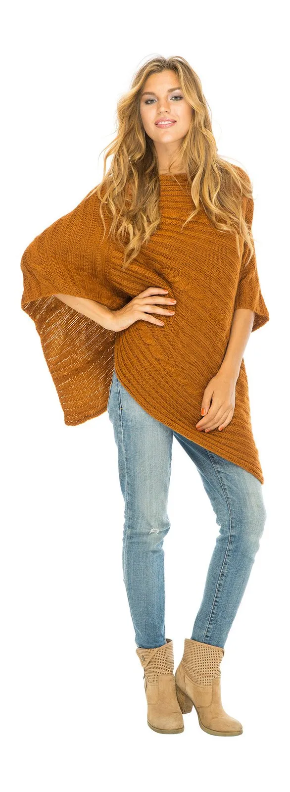 Soft Cable Knit Poncho Sweater