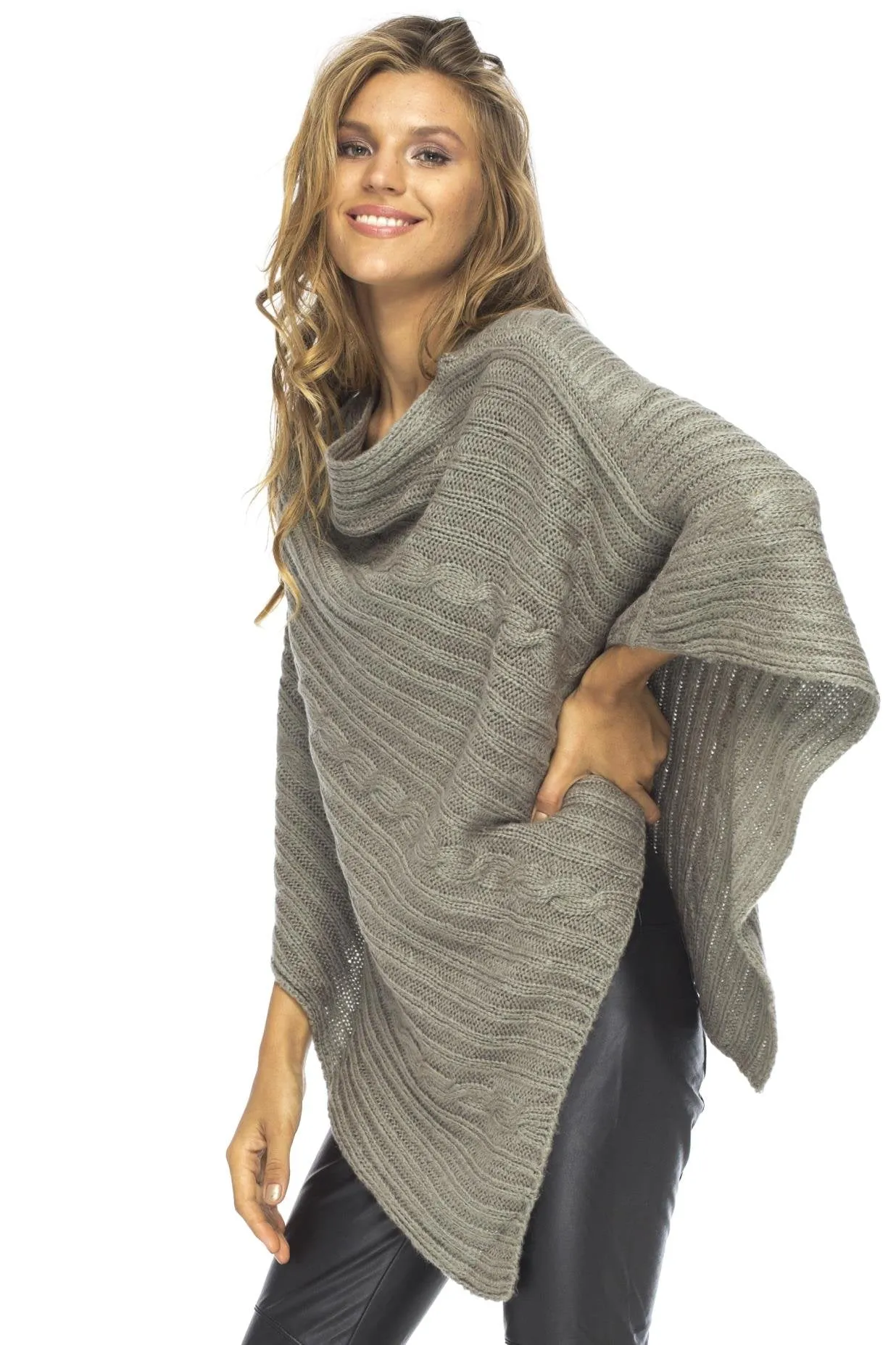 Soft Cable Knit Poncho Sweater