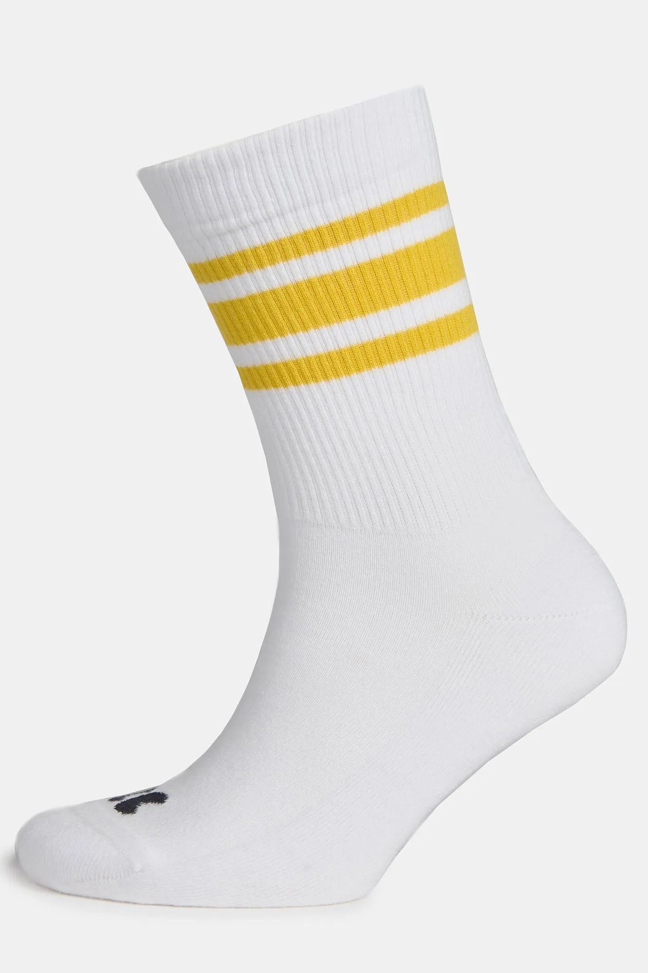 Sports Cotton Sock Calf 3 Pack - White/Canary Yellow Stripe