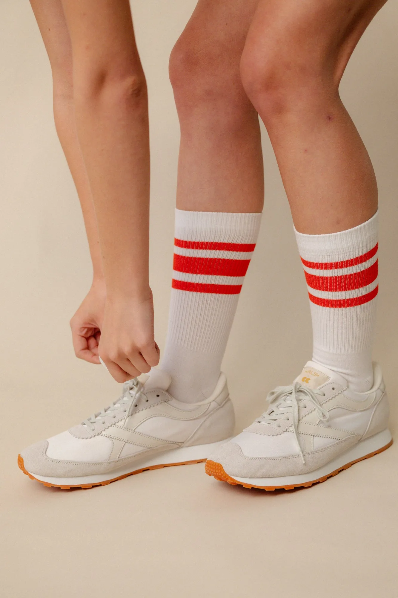 Sports Cotton Sock Calf 3 Pack - White/Flame Red Stripe