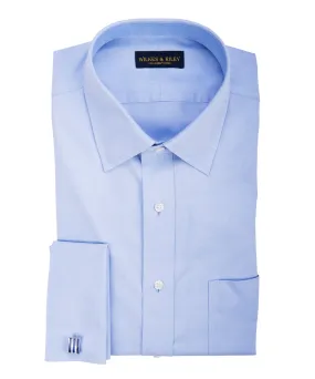 Tailored Fit Blue Solid Spread Collar French Cuff Supima® Cotton Non-Iron Pinpoint Oxford Dress Shirt